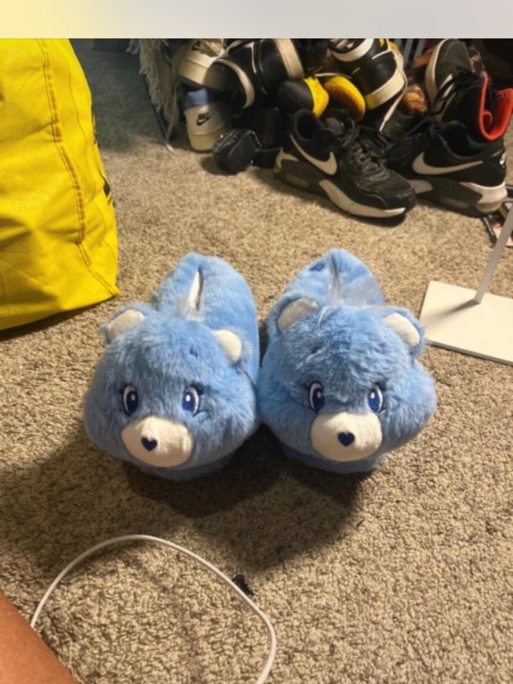 Plush Blue care Bear  Slippers - Soft Fuzzy Animal Design